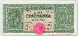 obverse: REGNO D ITALIA / LUOGOTENENZA - 50 Lire