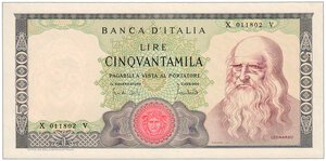 obverse: REPUBBLICA ITALIANA - 50.000 Lire