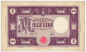 obverse: REPUBBLICA - Banca d’Italia - 1.000 Lire M Grande - Decr. 12/07/1946.