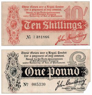 obverse: INGHILTERRA - Tresaury Note - One Pound e Ten Shillings + 2 biglietti
