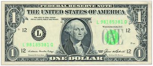 obverse: STATI UNITI - Dollar - Washington 1985 bollo verde