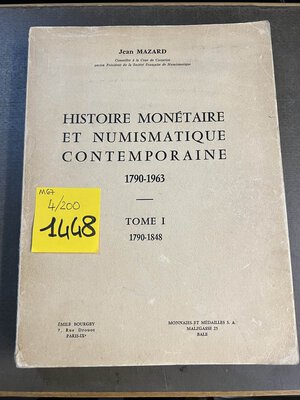 obverse: MAZARD J. Histoire monetaire et numismatique contemporaine 1790-1963