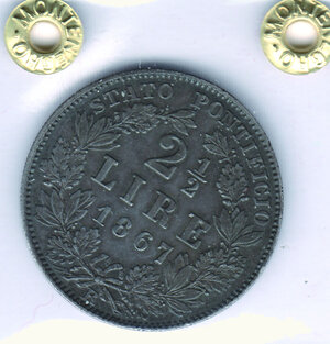 obverse: ROMA - Pio IX - 2 e ½ Lire 1867.