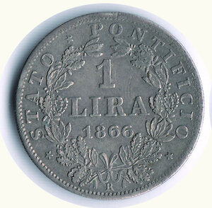 obverse: ROMA - Pio IX - Lira 1866 - A. XXI - Busto grande.