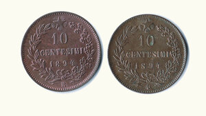 reverse: UMBERTO I - 10 Centesimi 1894 (2 monete)