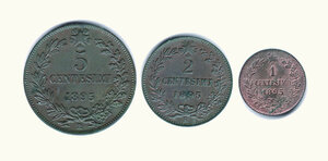 reverse: UMBERTO I - 5, 2, 1 Centesimo 1895 - Totale 3 monete