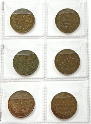 obverse: VITTORIO EMANUELE III - 2 Centesimi - 6 monete
