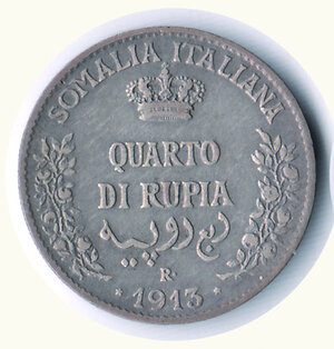 obverse: VITTORIO EMANUELE III - Somalia italiana - Quarto di Rupia 1913