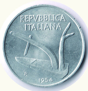 reverse: REPUBBLICA ITALIANA - 10 Lire 1954.