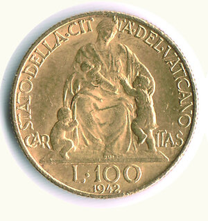 obverse: CITTA’ DEL VATICANO - Pio XII - 100 Lire 1942.