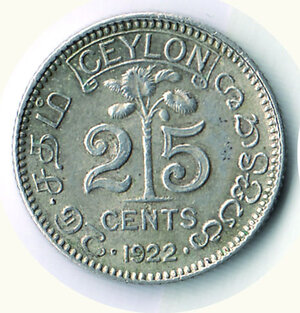 obverse: CEYLON - Giorgio V - 25 Cent. 1922.
