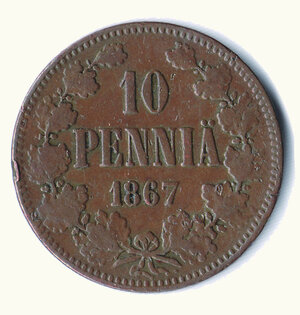 obverse: FINLANDIA - Gran Ducato - 10 Pennia 1867.