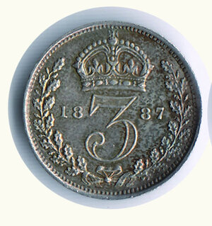 obverse: GRAN BRETAGNA -  Vittoria - 3 Pence 1887.