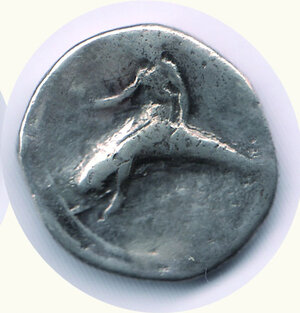 reverse: MAGNA GRECIA - Taranto (280 a.C. circa); D/ Cavaliere al galoppo; R/ Tars su delfino che regge un elmo.
