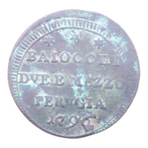 reverse: PERUGIA PIO VI (1775-1799) 2 BAIOCCHI E MEZZO 1796 SAMPIETRINO CU. 17,30 GR. qBB