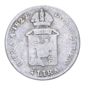 reverse: LOMBARDO VENETO FRANCESCO I (1815-1835) 1/4 LIRA 1822 VENEZIA NC AG. 1,50 GR. MB