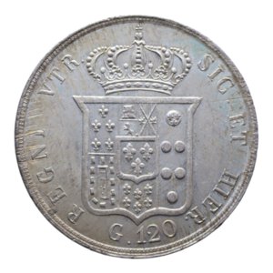 reverse: REGNO DELLE DUE SICILIE FERDINANDO II (1830-1859) PIASTRA 120 GRANA 1855 AG. 27,50 GR. FDC (SEGNETTI AL D/)