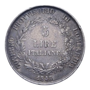 reverse: GOVERNO PROVVISORIO DI LOMBARDIA (1848) 5 LIRE 1848 MILANO AG. 24,91 GR. BB (COLPI)