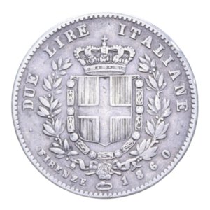 reverse: VITT. EMANUELE II RE ELETTO (1859-1861) 2 LIRE 1860 FIRENZE R AG. 9,82 GR. MB-BB/BB 