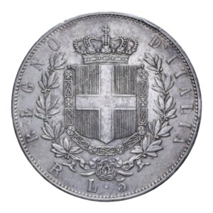 reverse: VITT. EMANUELE II (1861-1878) 5 LIRE 1877 ROMA AG. 24,93 GR. BB+