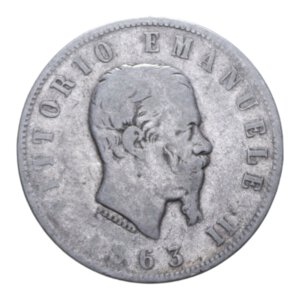 obverse: VITT. EMANUELE II (1861-1878) 2 LIRE 1863 NAPOLI VALORE NC AG. 9,85 GR. MB-BB