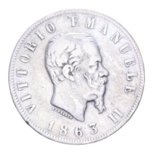 obverse: VITT. EMANUELE II (1861-1878) 2 LIRE 1863 NAPOLI VALORE NC AG. 9,86 GR. qBB