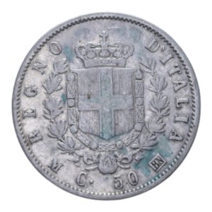 reverse: VITT. EMANUELE II (1861-1878) 50 CENT. 1863 MILANO STEMMA R AG. 2,45 GR. qBB/BB