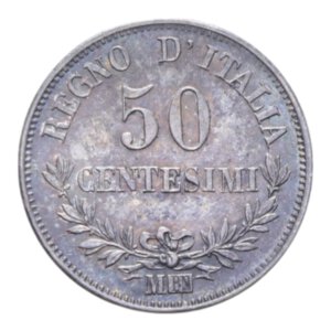reverse: VITT. EMANUELE II (1861-1878) 50 CENT. 1863 MILANO VALORE AG. 2,54 GR. FDC (EX COLLEZIONE ZANTE)