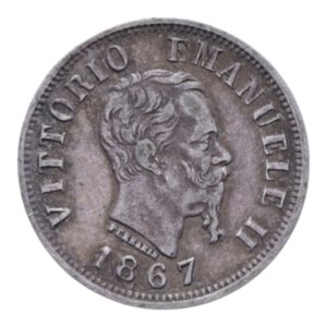obverse: VITT. EMANUELE II (1861-1878) 50 CENT. 1867 NAPOLI VALORE NC AG. 2,50 GR. BB+