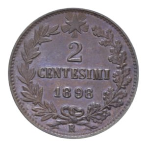 reverse: UMBERTO I (1878-1900) 2 CENT. 1898 ROMA CU. 2,15 GR. qFDC
