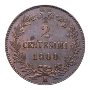 reverse: UMBERTO I (1878-1900) 2 CENT. 1900 ROMA CU. 2,03 GR. FDC (TRACCE DI ROSSO)