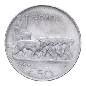 reverse: VITT. EMANUELE III (1900-1943) 50 CENT. 1920 LEONI LISCIO NI. 6,01 GR. SPL-FDC