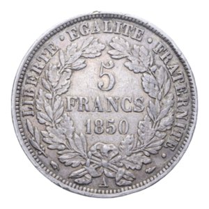 reverse: FRANCIA REPUBBLICA 5 FRANCS 1850 A AG. 24,84 GR. BB+
