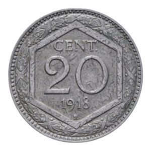 reverse: VITT. EMANUELE III (1900-1943) 20 CENT. 1918 ESAGONO RIGATO TRACCE DI CONIO PRECEDENTE NI. 3,92 GR. SPL