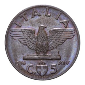 reverse: VITT. EMANUELE III (1900-1943) 5 CENT. 1933 IMPERO NC CU. 3,23 GR. FDC 