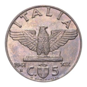 reverse: VITT. EMANUELE III (1900-1943) 5 CENT. 1941 IMPERO BA. 3,03 GR. FDC 