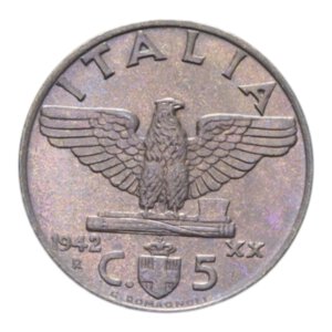 reverse: VITT. EMANUELE III (1900-1943) 5 CENT. 1942 IMPERO BA. 3,02 GR. FDC 