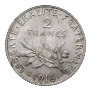 reverse: FRANCIA REPUBBLICA 2 FRANCS 1916 AG. 10,01 GR. qFDC/FDC