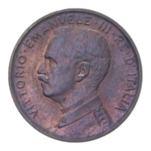 obverse: VITT. EMANUELE III (1900-1943) 1 CENT. 1909 ITALIA SU PRORA CU. 1 GR. FDC (TRACCE DI ROSSO)