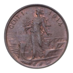 reverse: VITT. EMANUELE III (1900-1943) 1 CENT. 1914 ITALIA SU PRORA CU. 1 GR. FDC (TRACCE DI ROSSO)