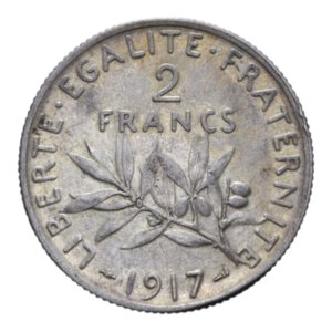 reverse: FRANCIA REPUBBLICA 2 FRANCS 1917 AG. 10,01 GR. SPL