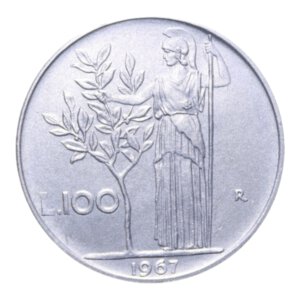 reverse: 100 LIRE 1967 MINERVA AC. 8,01 GR. qFDC (PATINATA - LEGGERI SEGNETTI)