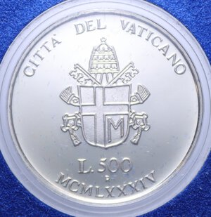 reverse: GIOVANNI PAOLO II (1978-2005) 500 LIRE 1984 BEATA VERGINE MARIA AG. 11 GR. IN SCATOLA PROOF