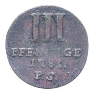 reverse: GERMANIA WALDECK 3 PFENNIG 1781 CU. 2,64 GR. qBB