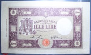 reverse: VITT.EMANUELE III 1000 LIRE 22/5/1923 GRANDE M DECRETO RRR BB-SPL (RESTAURATA-FORI)