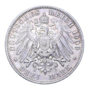 reverse: GERMANIA PRUSSIA WILHELM II 3 MARK 1909 A AG. 16,63 GR. BB+/BB-SPL