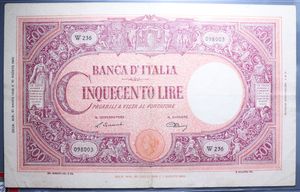 reverse: LUOGOTENENZA ITALIANA 500 LIRE 21/3/1946 GRANDE C B.I. BB (MACCHIE)