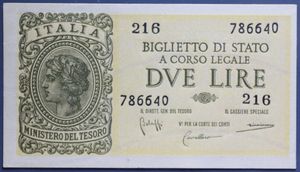 reverse: LUOGOTENENZA ITALIANA 2 LIRE 1944 ITALIA LAUREATA qFDS