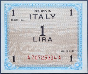 reverse: OCCUPAZIONE AMERICANA IN ITALIA 1 LIRA AM 1943 MONOLINGUA SUP