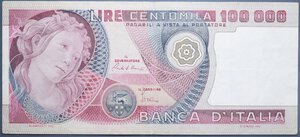 reverse: REPUBBLICA ITALIANA 100000 LIRE 1/7/1980 BOTTICELLI BB+